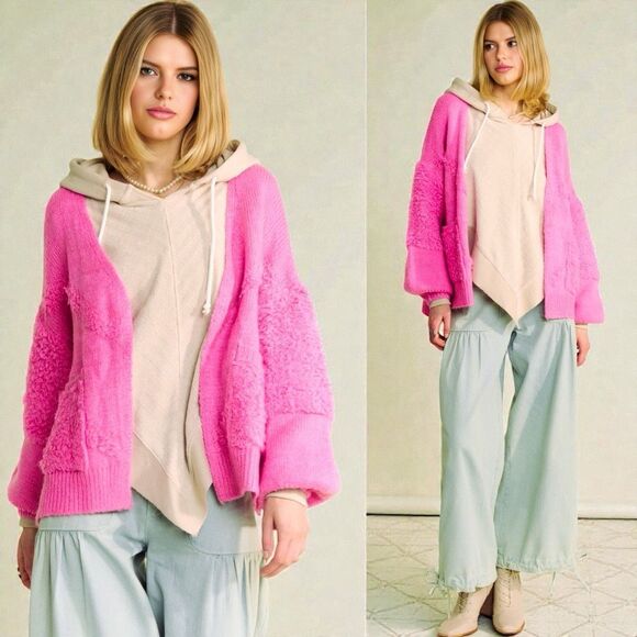 Pink Side Slit Open Front Cardigan Size Large NEW - Davi & Dani - Picture 3 of 14